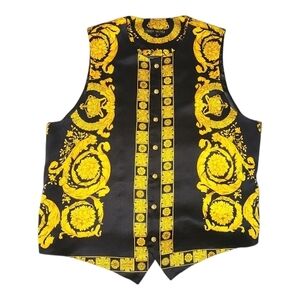 Creme de Silk Men’s Baroque Vest 100% Silk Gold Lion Buttons
